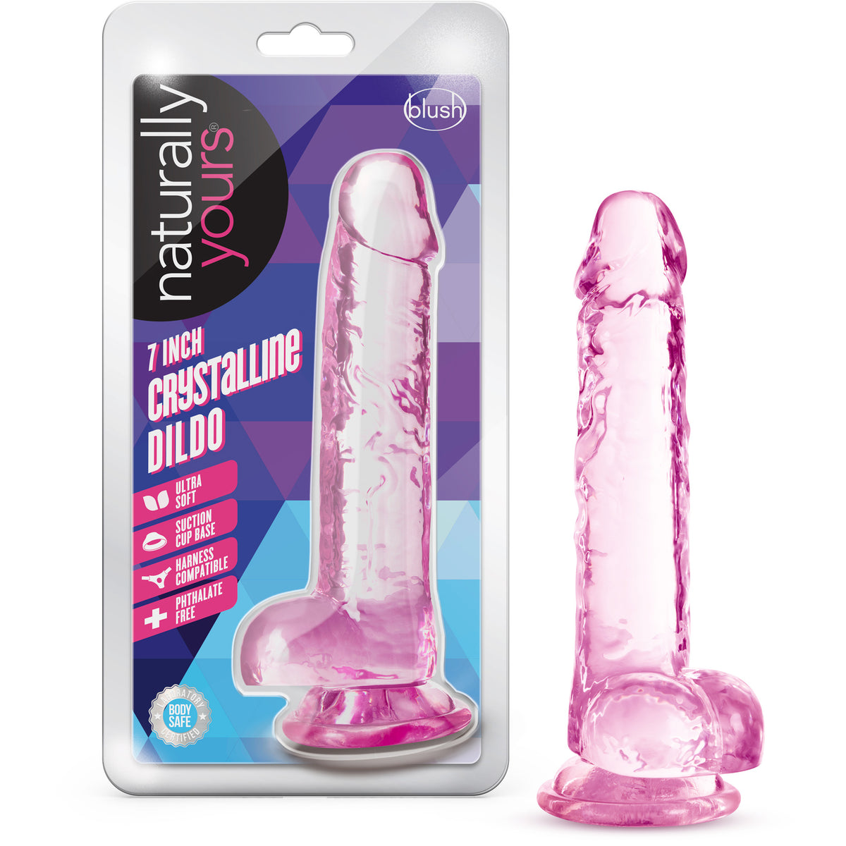 Naturally Yours - 7 Inch Crystalline Dildo - Rose Blush