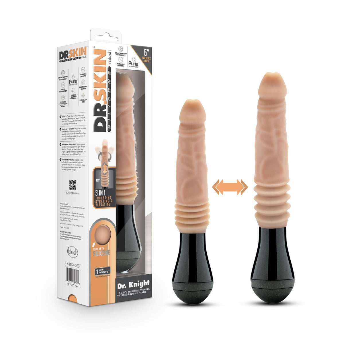 Dr. Skin Silicone - Dr. Knight - Thrusting  Gyrating Vibrating Dildo - Beige Blush