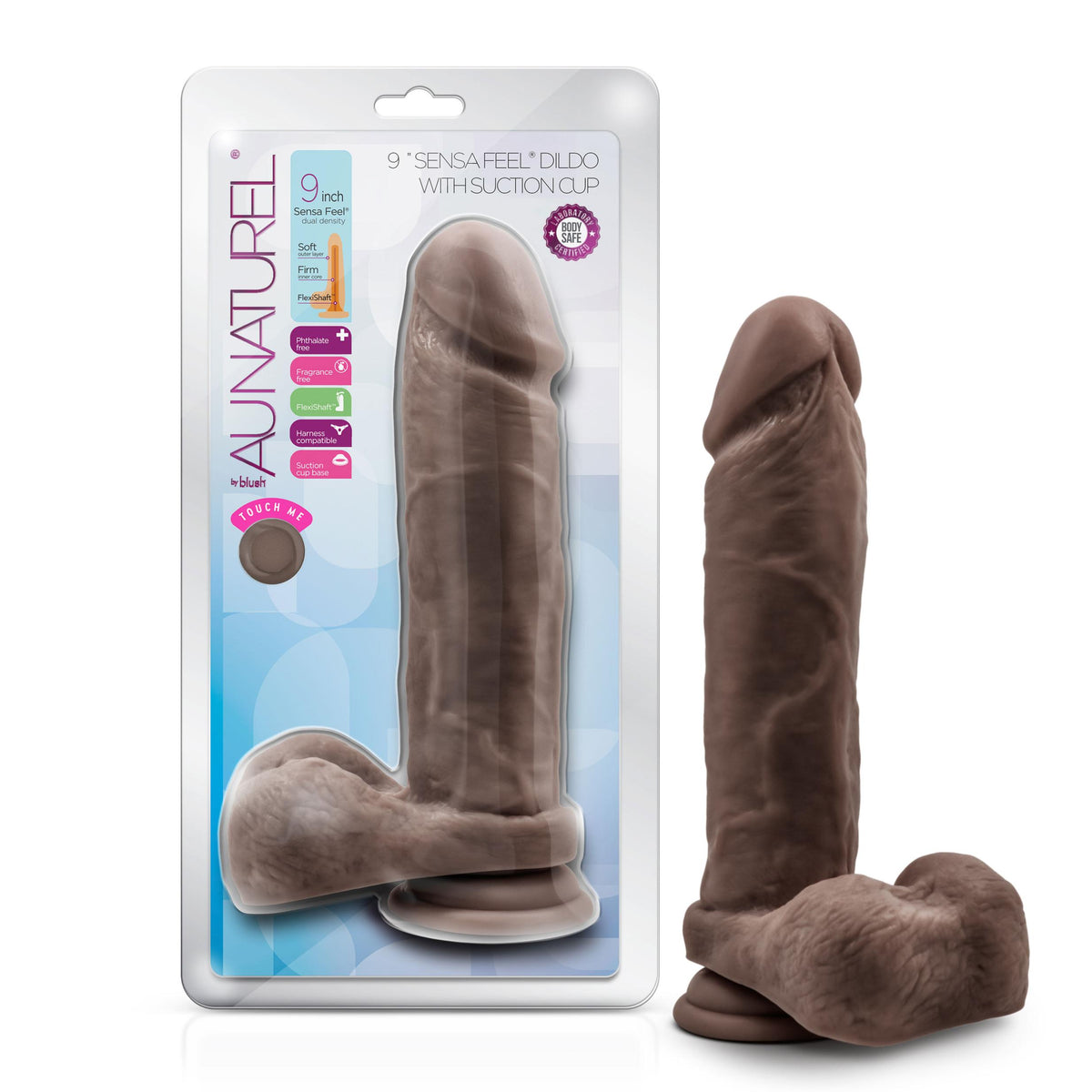 Au Natural - 9 Inch Dildo With Suction Cup -  Chocolate Blush