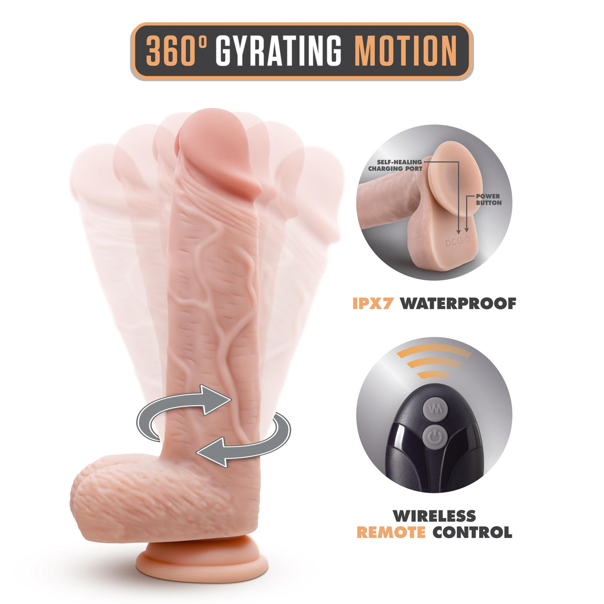 Dr. Skin Silicone - Dr. Ethan - 8.5 Inch Gyrating  Dildo - Beige Blush