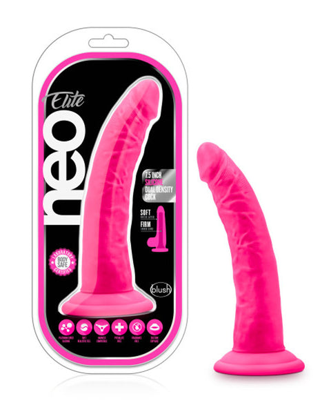 Neo Elite - 7.5 Inch Silicone Dual Density Cock - Neon Pink Blush