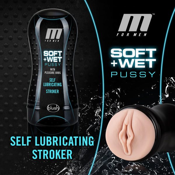 M for Men - Soft and Wet - Pussy With Pleasure Orbs - Self Lubricating Stroker Cup - Vanilla Blush