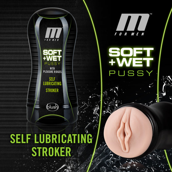 M for Men - Soft and Wet - Pussy With Pleasure Ridges - Self Lubricating Stroker Cup - Vanilla Blush