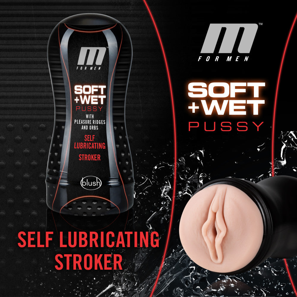 M for Men - Soft and Wet - Pussy With Pleasure Ridges and Orbs - Self Lubricating Stroker Cup - Vanilla Blush