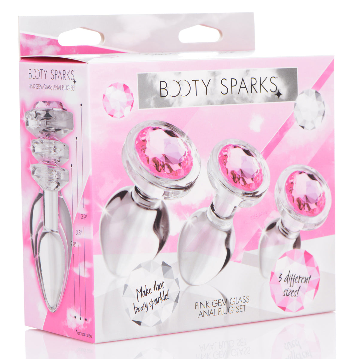 Pink Gem Glass Anal Plug Set XR Brands Booty Sparks