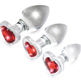 Red Heart Gem Glass Anal Plug Set XR Brands Booty Sparks