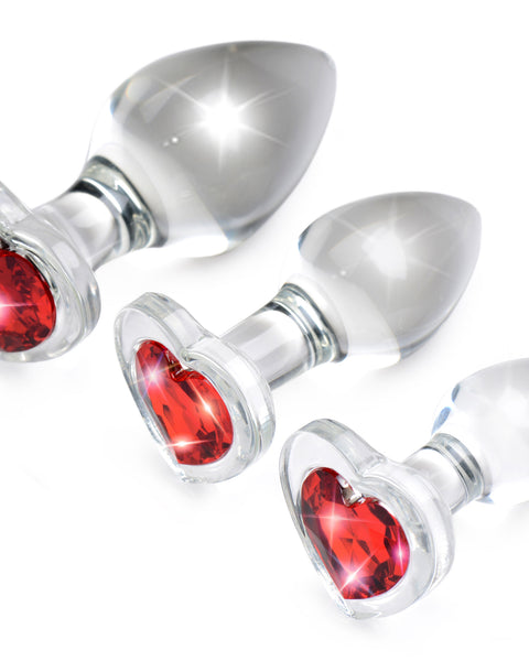 Red Heart Gem Glass Anal Plug Set XR Brands Booty Sparks