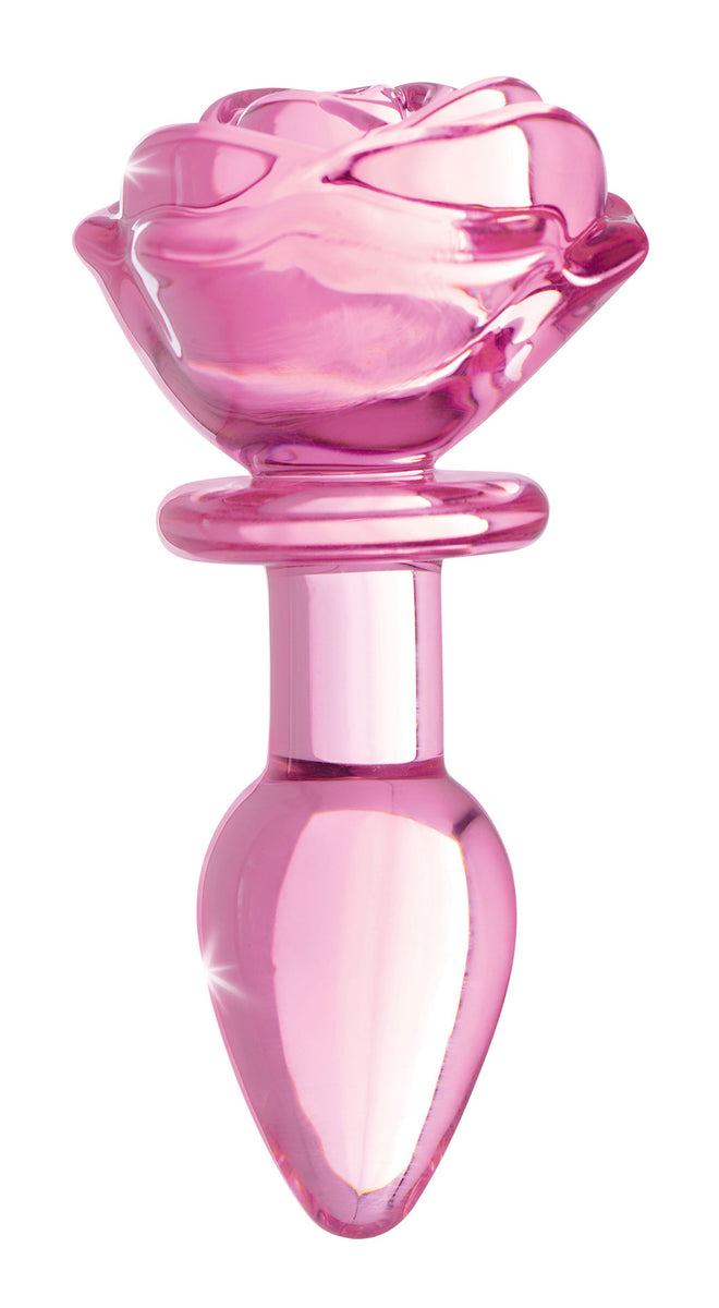 Pink Rose Glass Anal Plug - Small XR Brands Booty Sparks