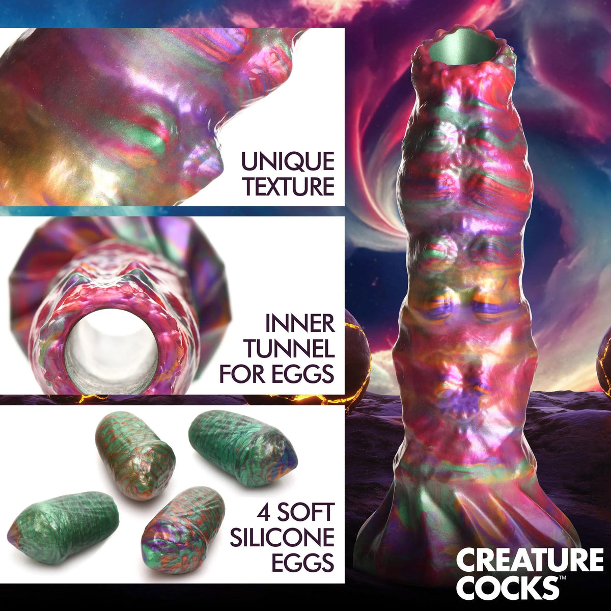 Larva Silicone Ovipositor Dildo With Eggs - Multicolor XR Brands Creature Cocks