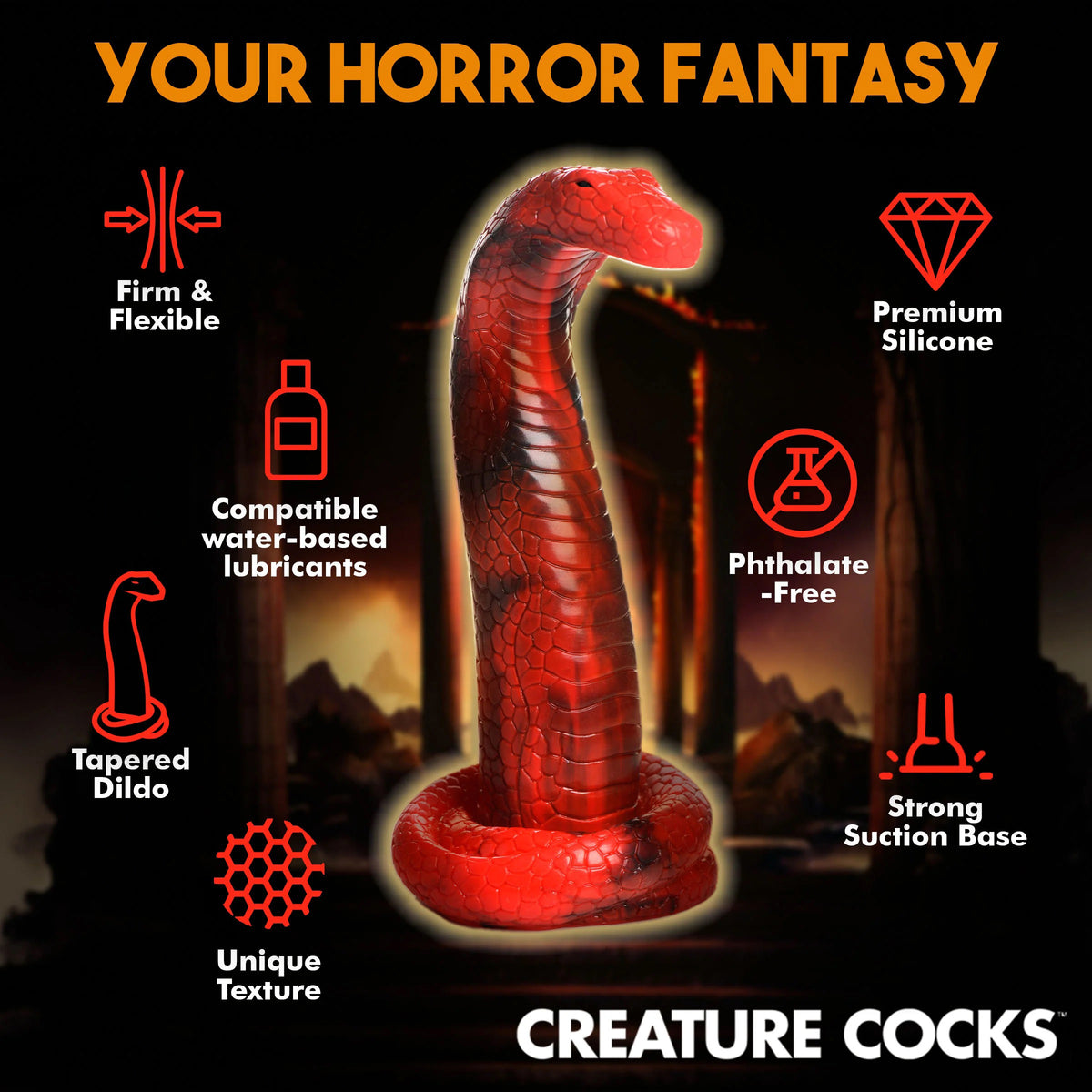 King Cobra King Cobra Silicone Dildo - Red XR Brands Creature Cocks