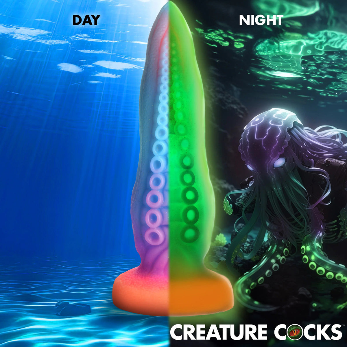 Tenta-Cock Glow-in-the-Dark Silicone Dildo XR Brands Creature Cocks