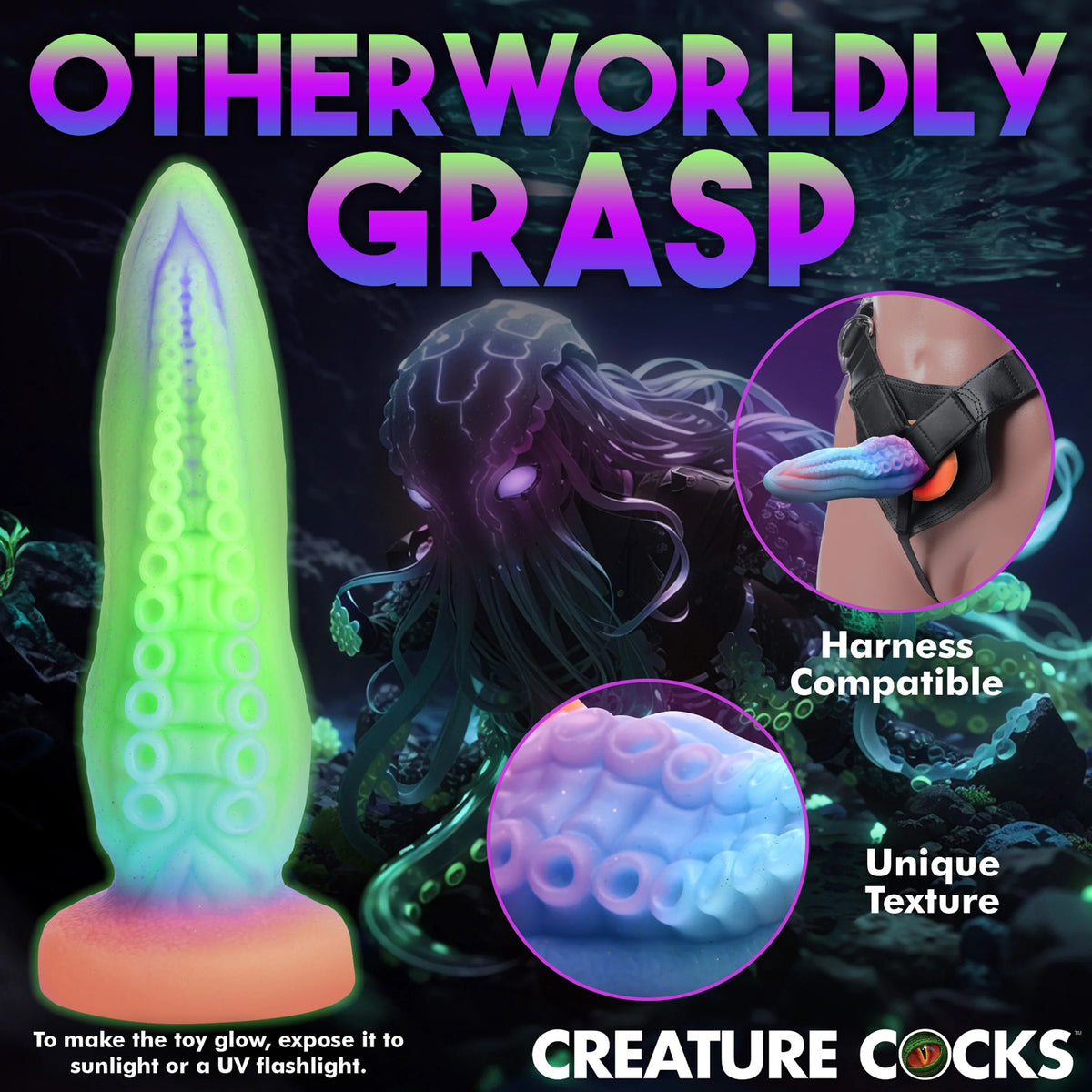 Tenta-Cock Glow-in-the-Dark Silicone Dildo XR Brands Creature Cocks