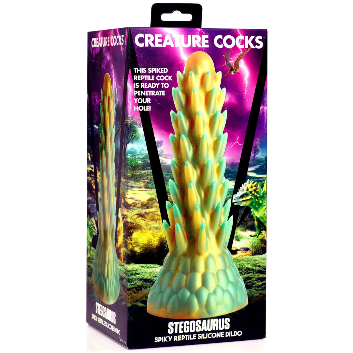 Stegosaurus Spiky Reptile Silicone Dildo - Green XR Brands Creature Cocks