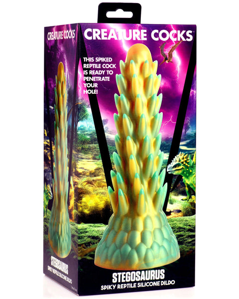 Stegosaurus Spiky Reptile Silicone Dildo - Green XR Brands Creature Cocks