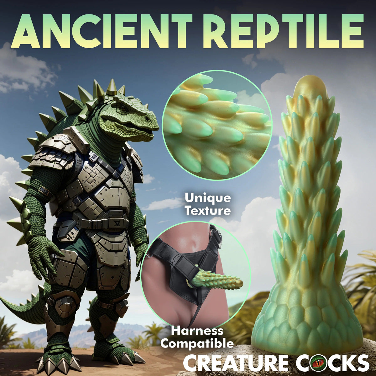 Stegosaurus Spiky Reptile Silicone Dildo - Green XR Brands Creature Cocks