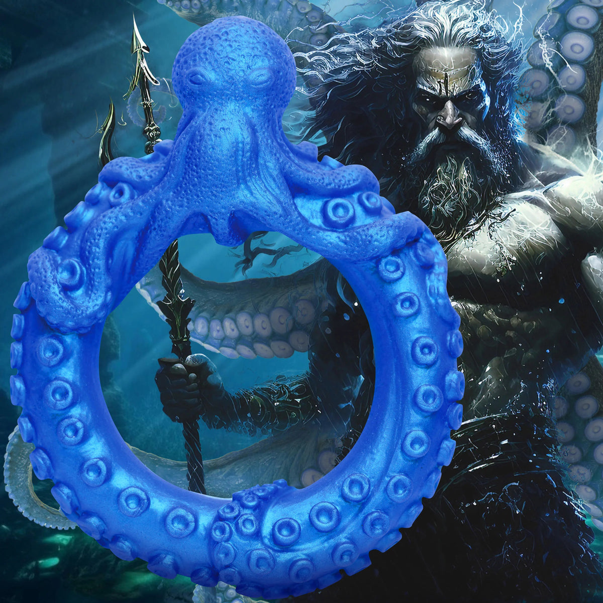 Poseidon's Octo-Ring Silicone Cock Ring - Blue XR Brands Creature Cocks