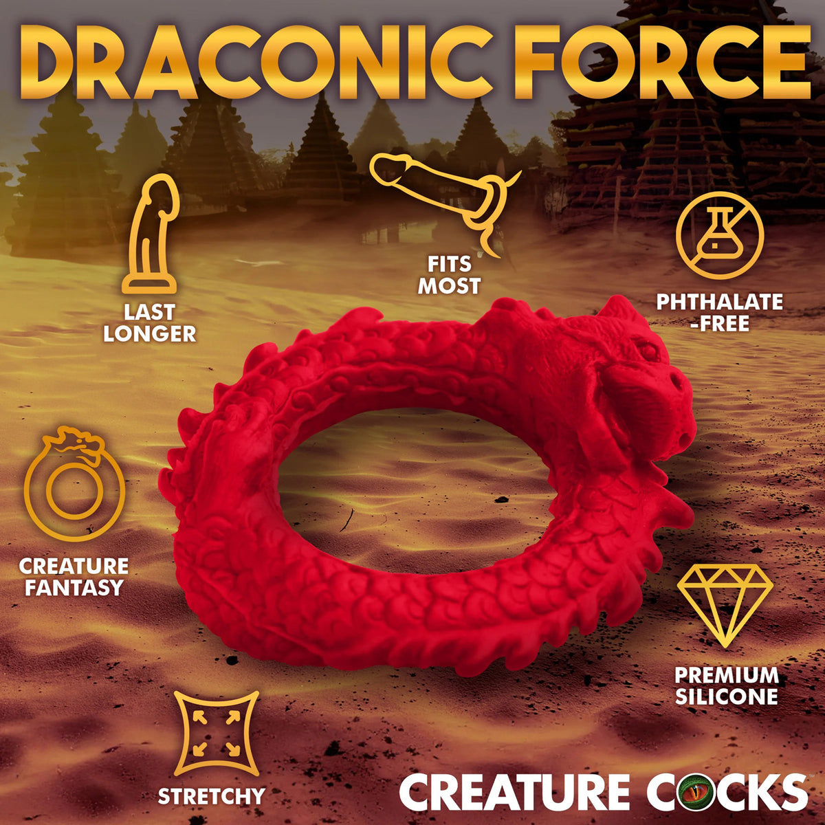 Rise of the Dragon Silicone Cock Ring - Red XR Brands Creature Cocks