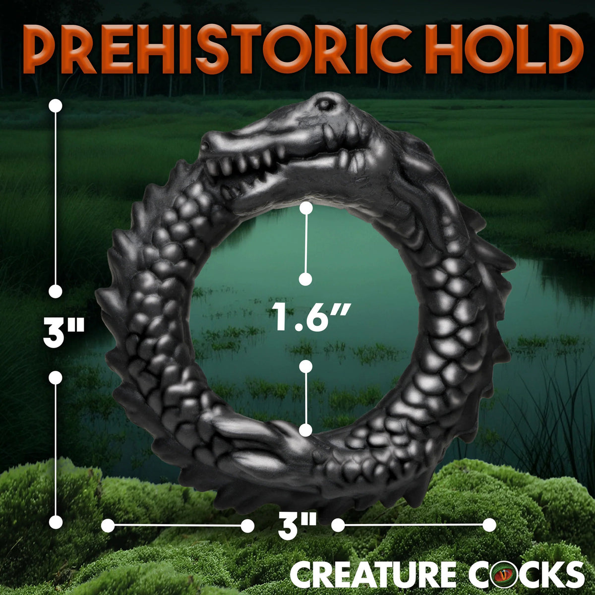 Black Caiman Silicone Cock Ring - Black XR Brands Creature Cocks