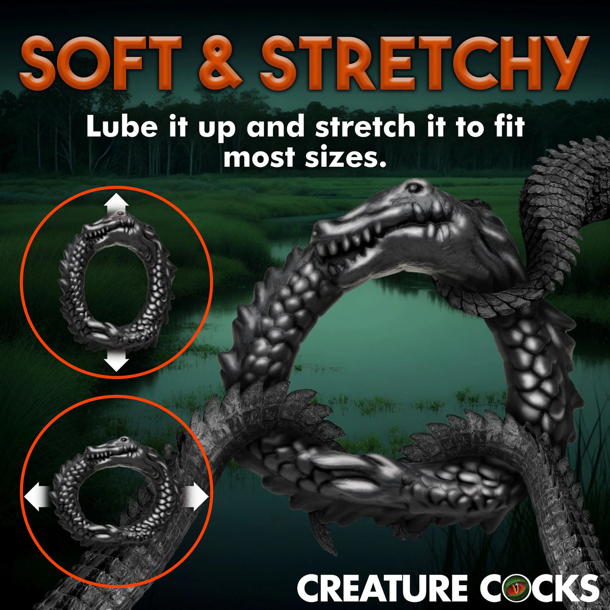 Black Caiman Silicone Cock Ring - Black XR Brands Creature Cocks