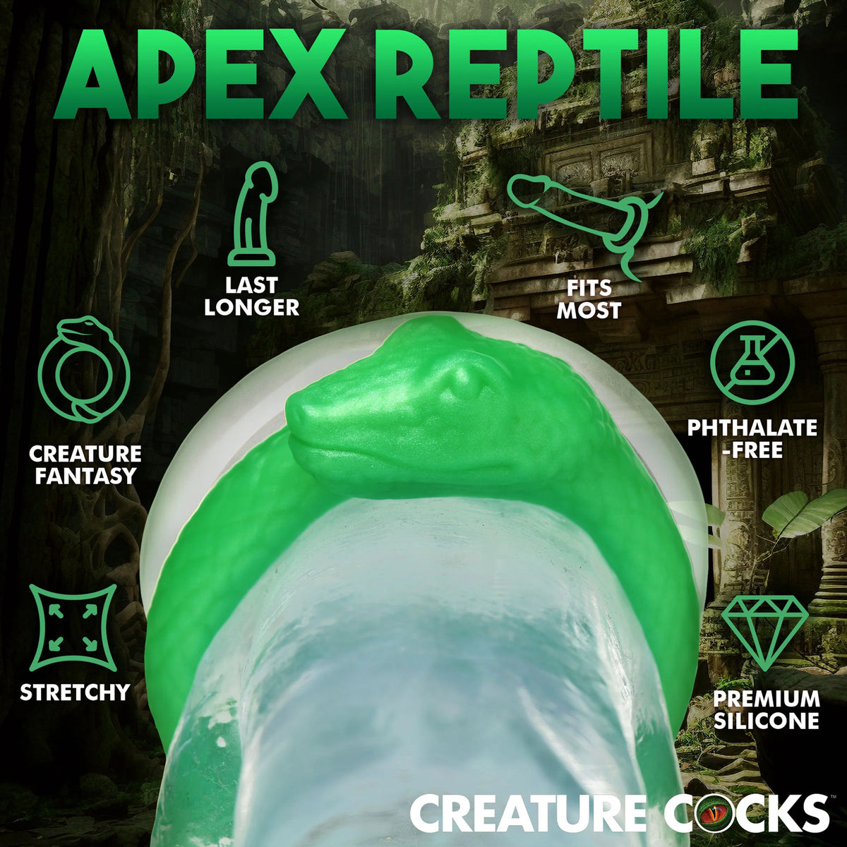 Serpentine Silicone Cock Ring - Green XR Brands Creature Cocks