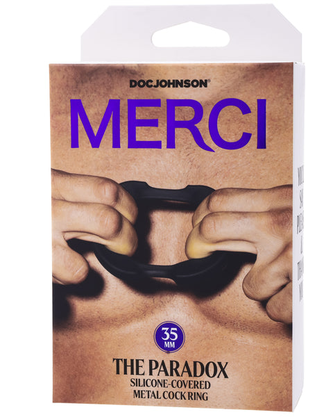 Merci - the Paradox - Silicone Covered Metal Cock Ring - 35mm - Black Doc Johnson