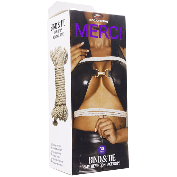 Merci - Bind and Tie - 6mm Hemp Bondage Rope - 30  Feet - Natural Doc Johnson