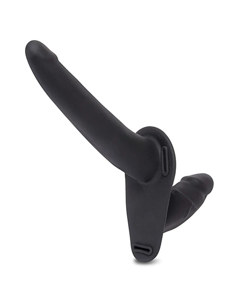 Silicone Strap on Harness Dildo With Internal  Penetration - Black Lux Fetish