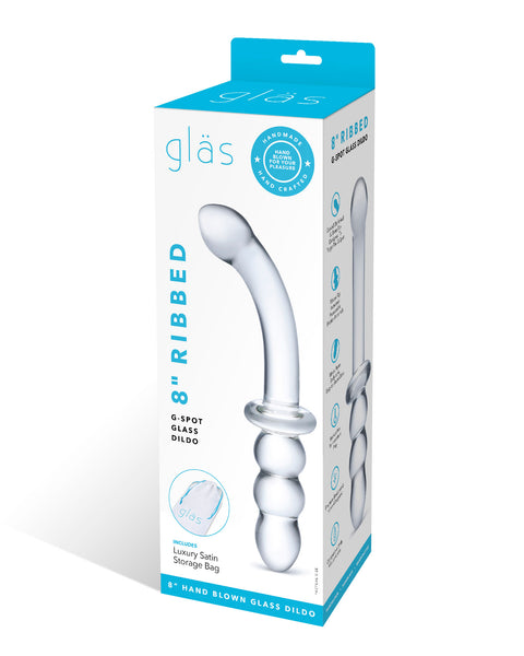 8 Inch Ribbed G-Spot Glass Dildo - Clear Glas