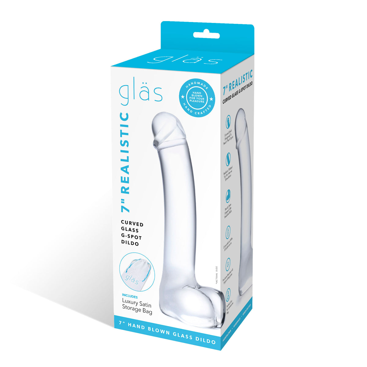 7 Inch Realistic Curved Glass G-Spot Dildo - Clear Glas