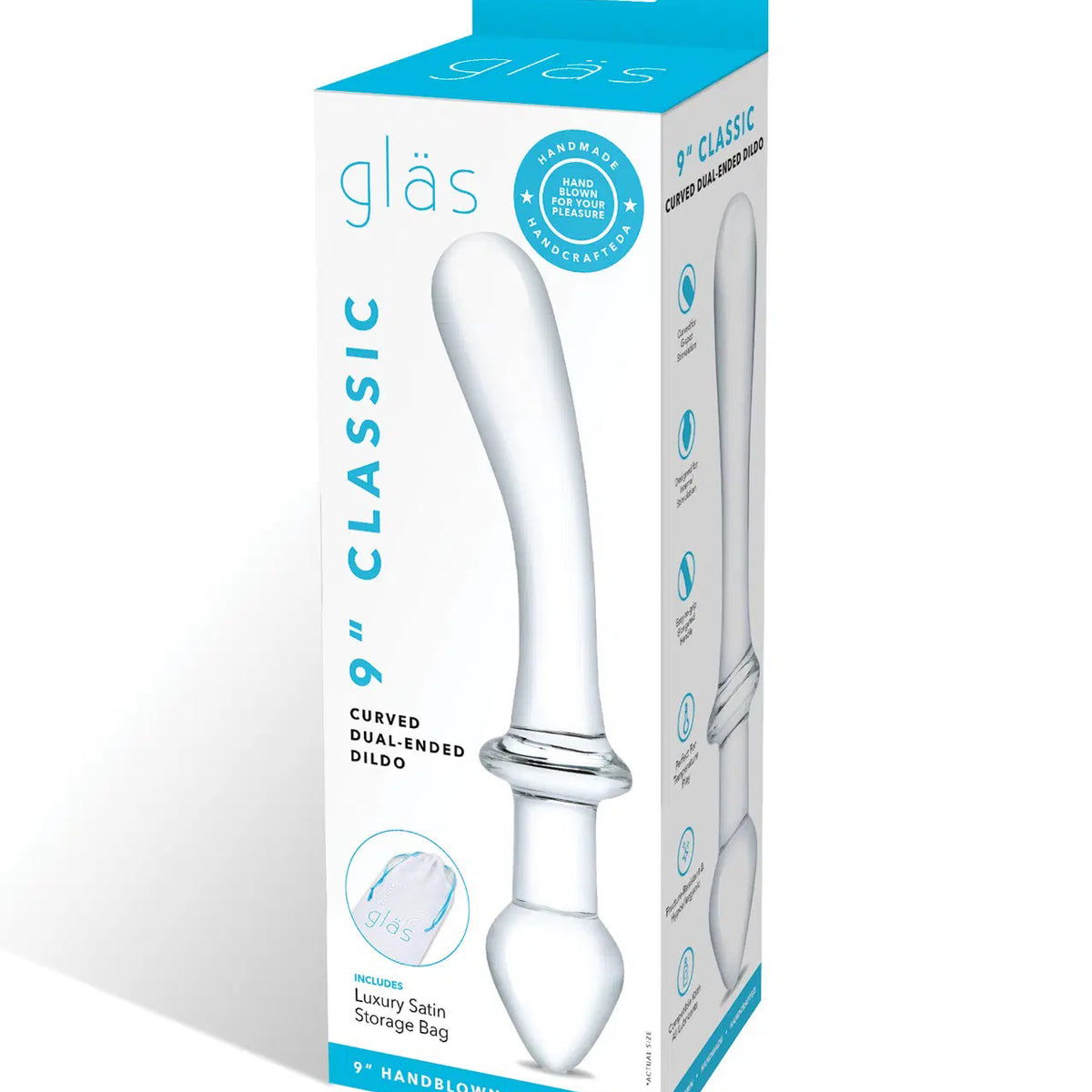 9 Inch Classic Curved Dual-Ended Dildo - Clear Glas