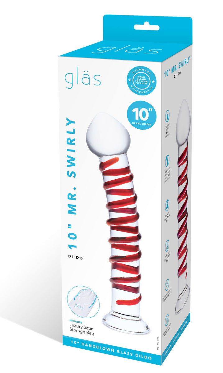 10 Inch Mr. Swirly Dildo - Red/clear Glas