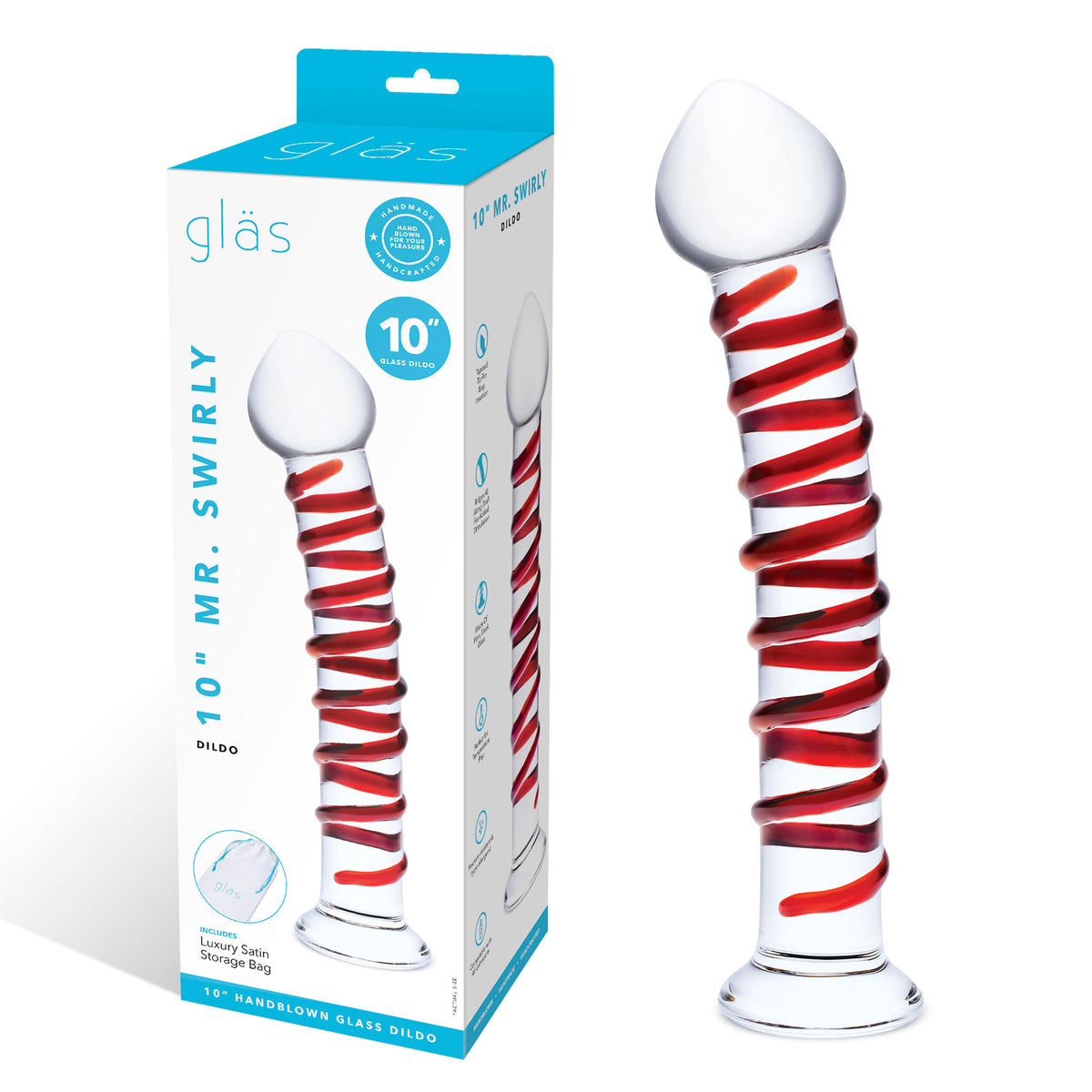 10 Inch Mr. Swirly Dildo - Red/clear Glas