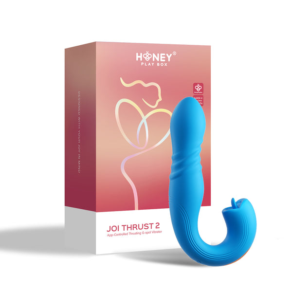 Joi Thrust 2 - App Controlled Thrusting G-Spot Vibrator - Blue Honey Play Box