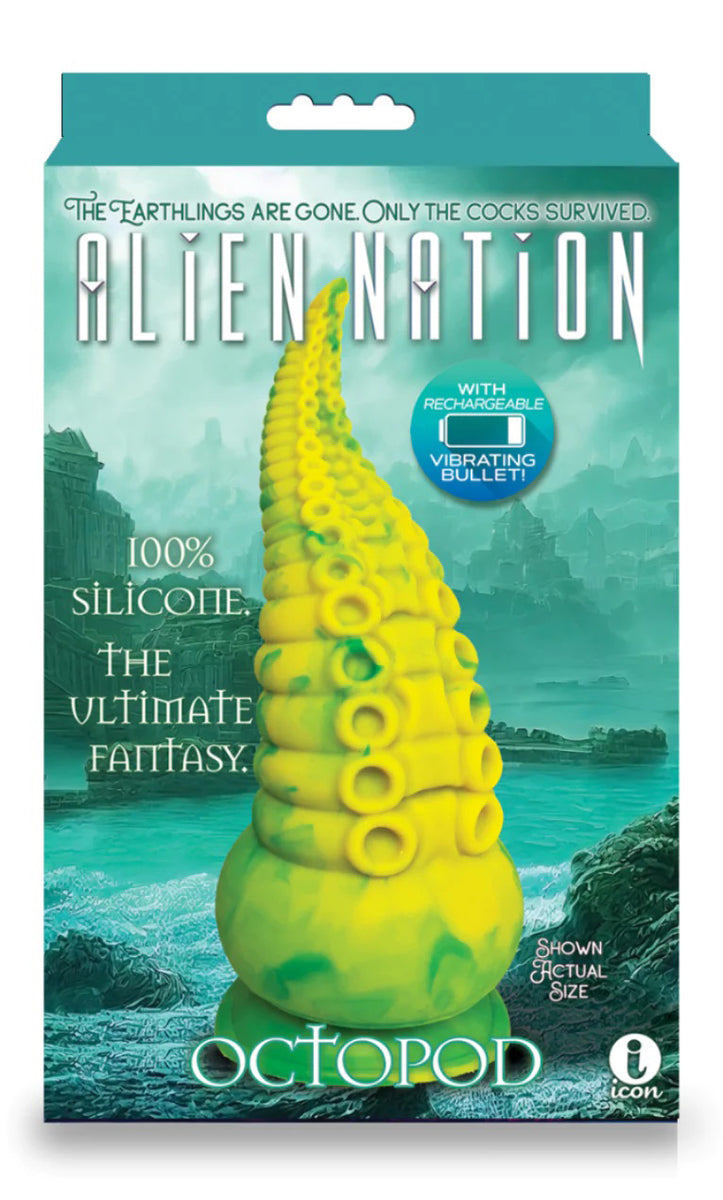 Alien Nation Octopod Silicone Rechargeable  Vibrating Creature Dildo - Yellow and Green Icon Brands