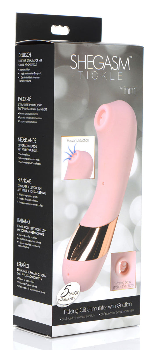 Shegasm Tickle Tickling Clit Stimulator With Suction - Pink XR Brands inmi