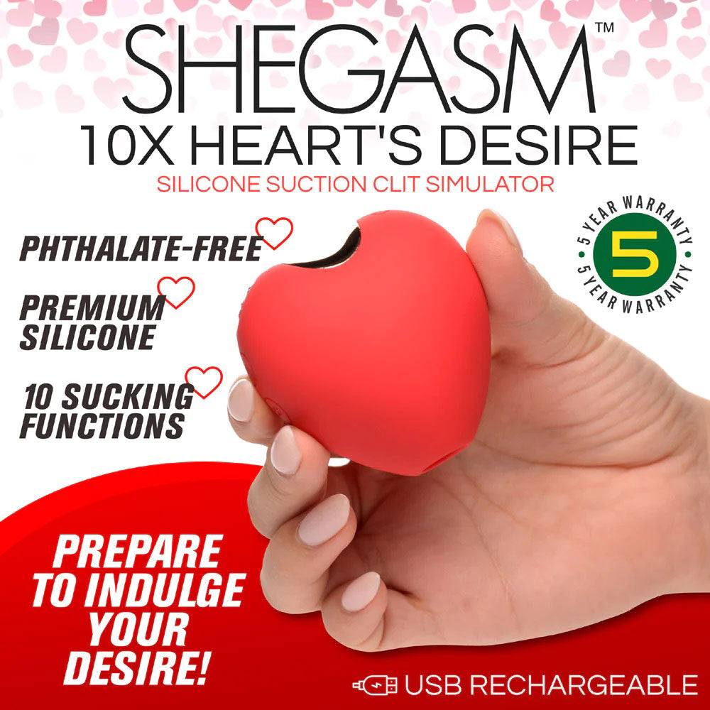 Shegasm 10x Heart Desire Silicone Suction Clit  Stimulator - Red XR Brands inmi