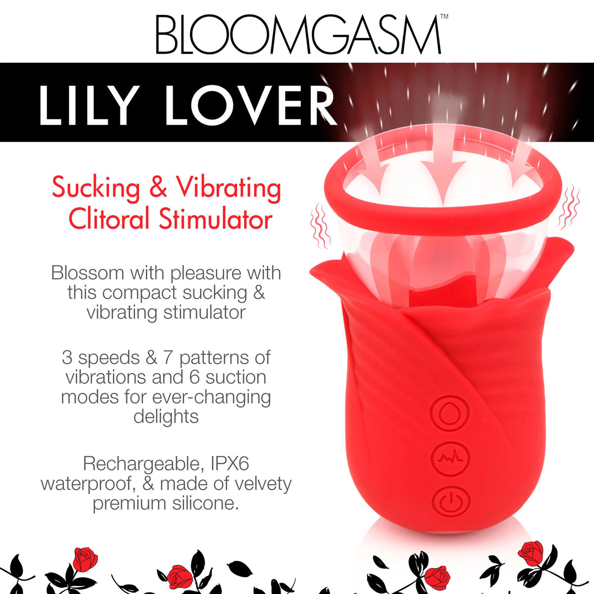 Lily Lover Sucking and Vibrating Clitoral  Stimulator- Red XR Brands inmi