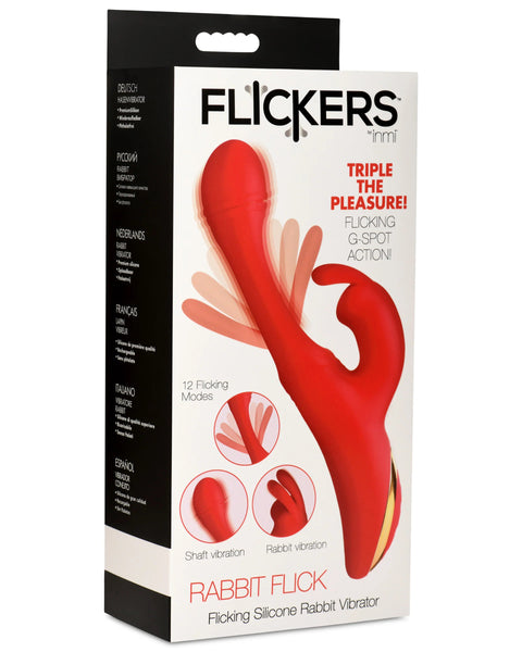 Rabbit Flick Flicking Silicone Rabbit Vibrator -  Red XR Brands inmi