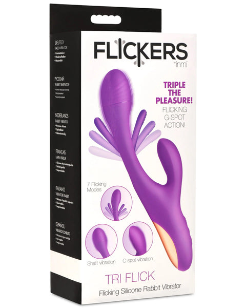 Tri-Flick Flicking Silicone Rabbit Vibrator -  Purple XR Brands inmi