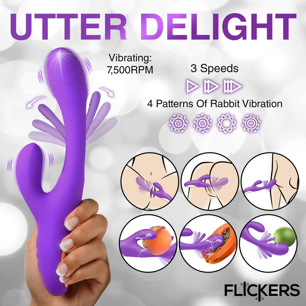 Tri-Flick Flicking Silicone Rabbit Vibrator -  Purple XR Brands inmi