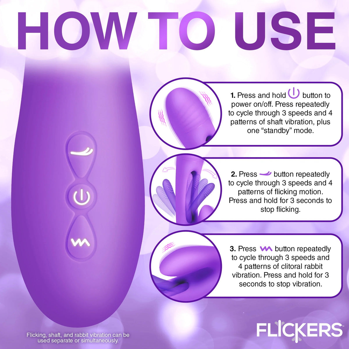 Tri-Flick Flicking Silicone Rabbit Vibrator -  Purple XR Brands inmi