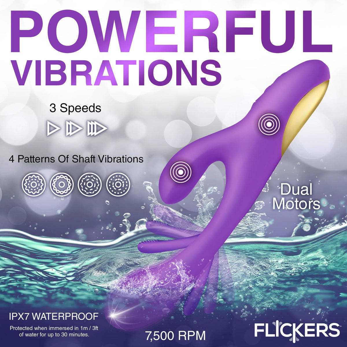 Tri-Flick Flicking Silicone Rabbit Vibrator -  Purple XR Brands inmi