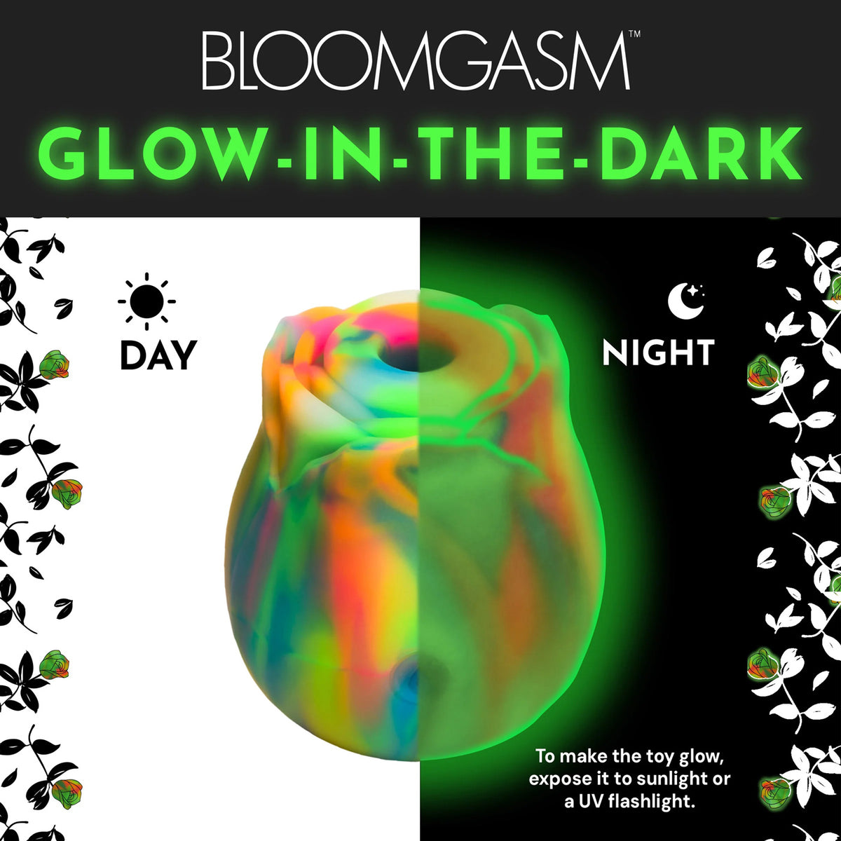 Glow Rose Glow-in-the-Dark Rose Clit Stimulator - Rainbow XR Brands inmi