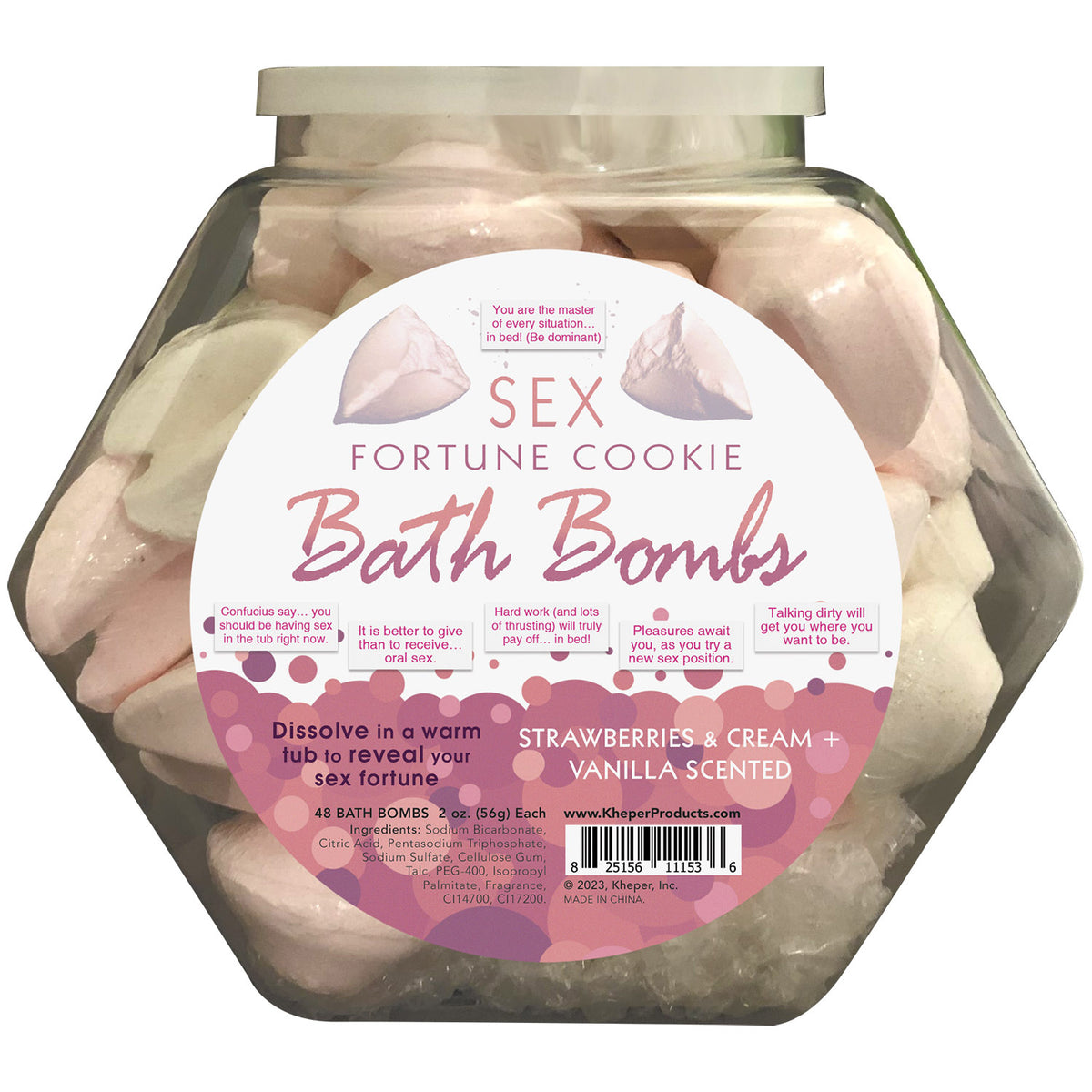 Sex Fortune Cookie Bath Bomb Fishbowl Display of  48 Units - Strawberry Cream and Vanilla Kheper Games