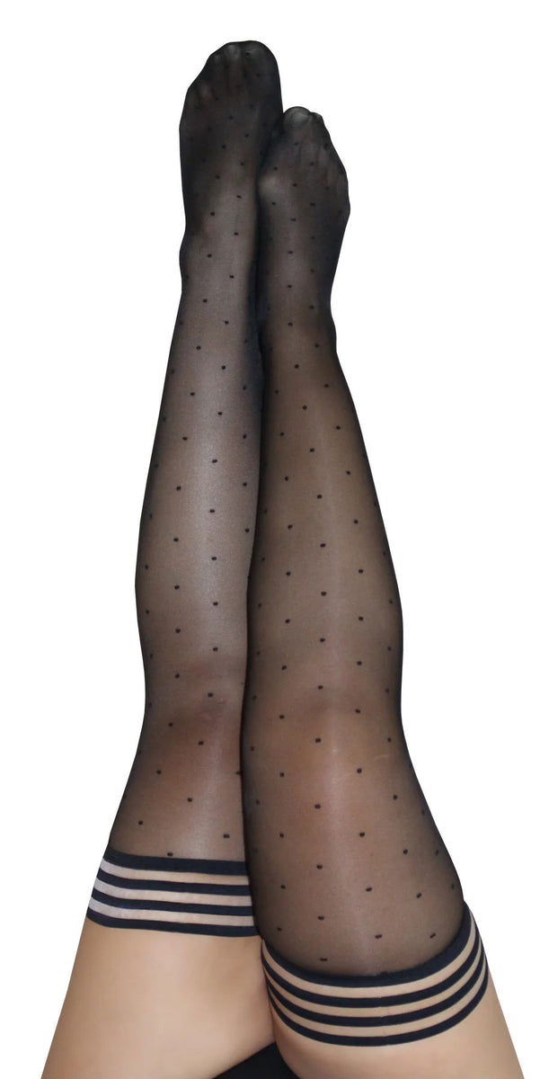 Ally - Polka Dot Thigh High - Size D - Black Sale Specials