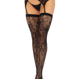 2 Pc Rachel Lace Thigh High and Crossover Garter Belt - One Size - Black Leg Avenue