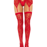 2 Pc Rachel Lace Thigh High and Crossover Garter Belt - One Size - Red Leg Avenue