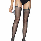 2 Pc. Rhinestone Net Garter Belt and Stockings -  One Size - Black Leg Avenue