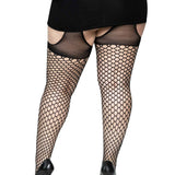 Oval Net Suspender Hose With Opaque Top - 1x/2x Size - Black Leg Avenue