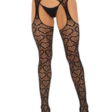 Heart Net Suspender Pantyhose - One Size - Black Leg Avenue